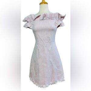 REBECCA TAYLOR Pale Pink Slub Textured Off-the-Shoulder Dress 2 Ruffle Trim NWT
